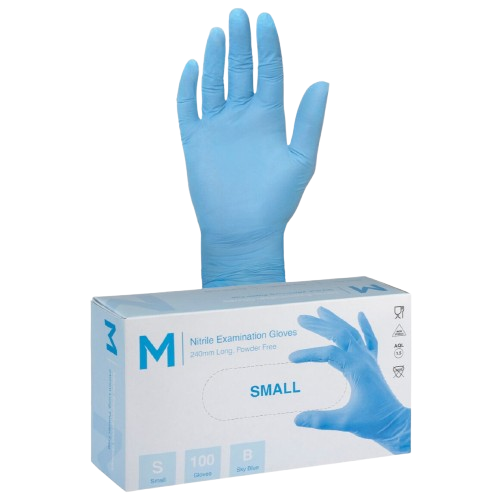 Disposable Nitrile Gloves, Powder Free, Blue, Small, 240mm (100)