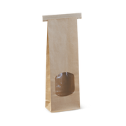 Tin Tie Paper Bag, Window, Brown, 260mm x 88mm x 47mm (500)