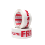 Fragile Handle With Care Hand Tape, Red On White, 48mm x 100m