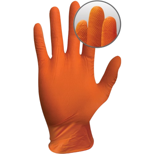 Disposable Nitrile Gloves, Heavy Duty, With Grip, Orange, Small (100)