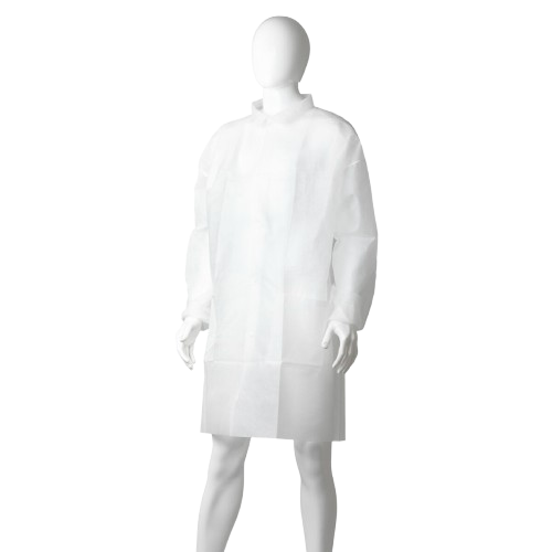Disposable Polypropylene Lab Coat, Domed, White, XL, 45gsm