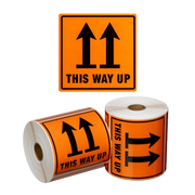 This Way Up Label, Orange and Black, 99mm x 99mm