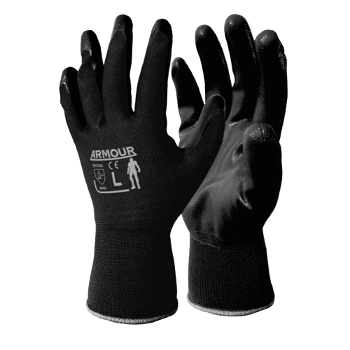 Flat Nitrile Gloves, Open Back, Black, XL